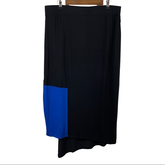 Lane Bryant Maxi Skirt Black Blue Asymmetrical Hem, Size 18/20 - Picture 4 of 8